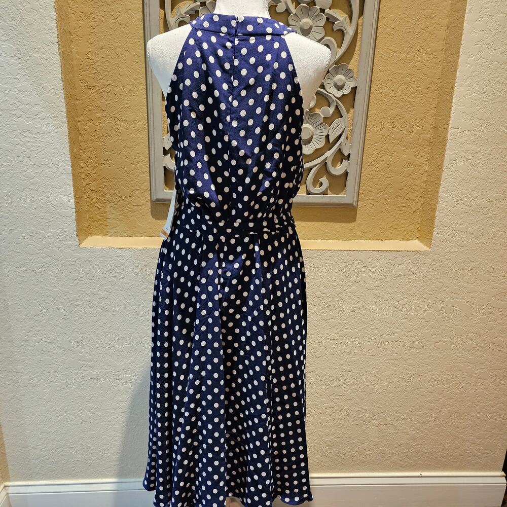 DN Designs NWT 16W Polka Dot Halter Midi Dress Plus Size Old Money Nautical - Picture 3 of 12